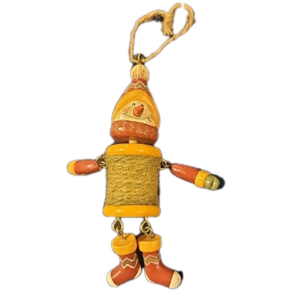 Christmas Thread Spool Ornament figurine Snowman Dangle Moving Art